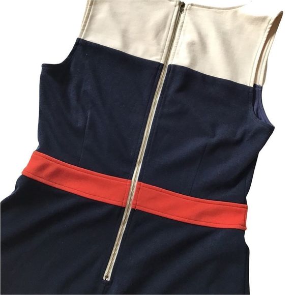 41HAWTHORN Sloan Dress Color Block Blue/Red/Ivory Sleeveless V-Neck Size M - Picture 4 of 5